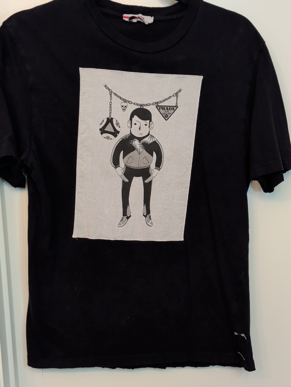 Prada Black T-Shirt with White & Red Label